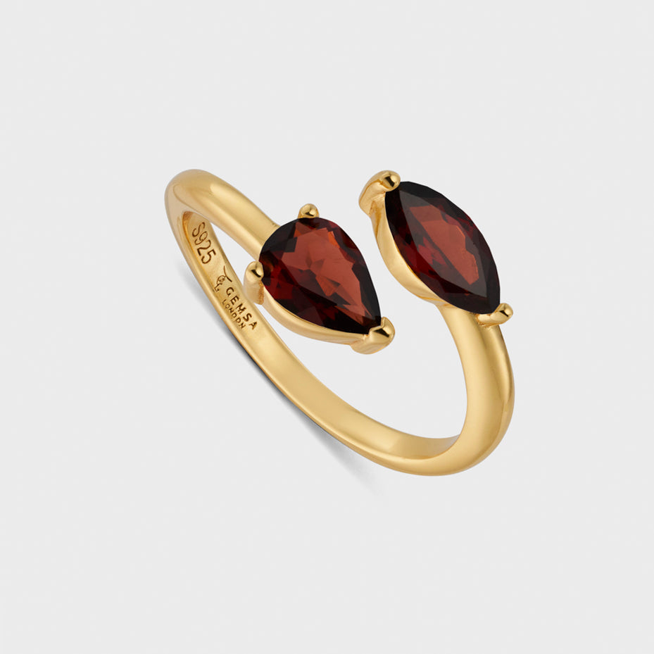 Roman Natural Garnet Marquise X Pear Adjustable Ring 18K Gold Vermeil