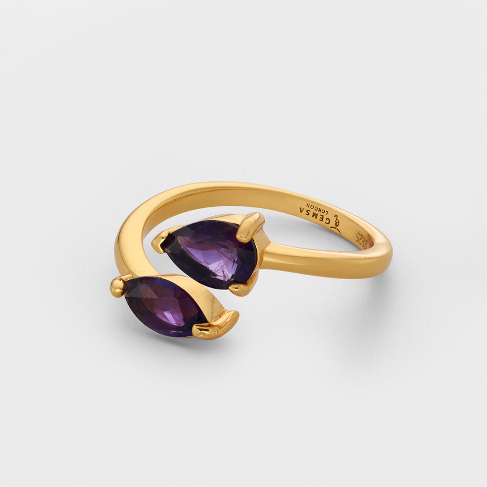 Reine Natural Amethyst Marquise X Pear Adjustable Ring 18K Gold Vermeil