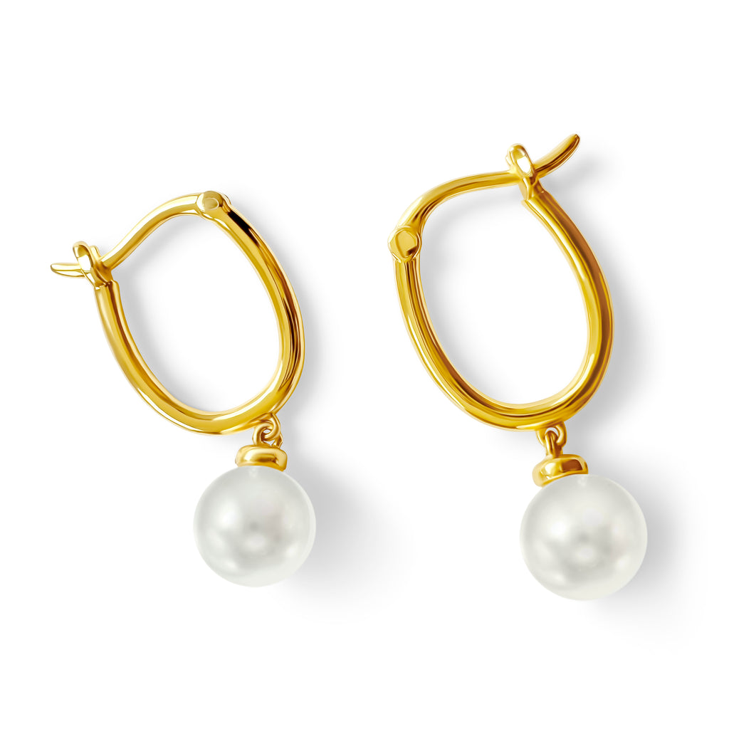 Bora Bora Freshwater Baroque Pearl Drop Hoop Earrings 18K Gold on Sterling Silver