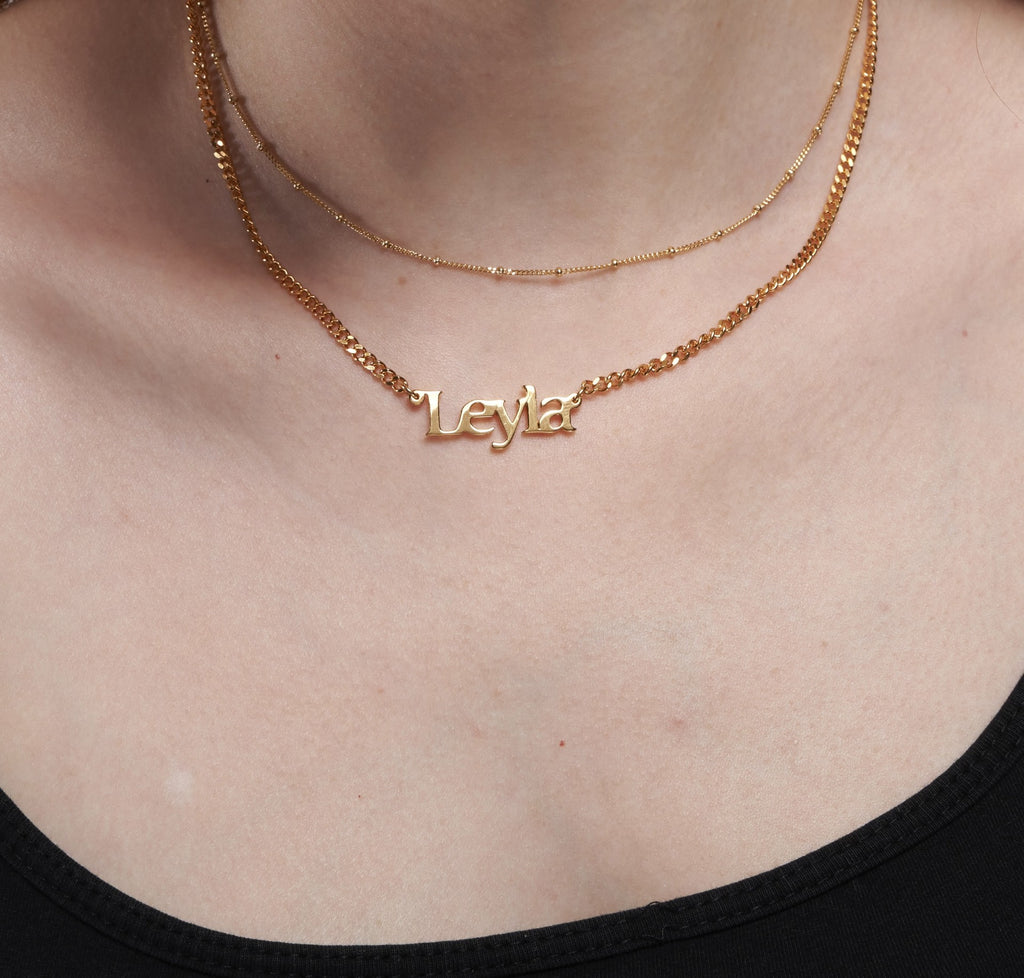 Personalised Name Necklace Chunky Curb Chain Gold Vermeil